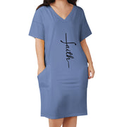 Faith Blue Loose Pocket Christian Dress