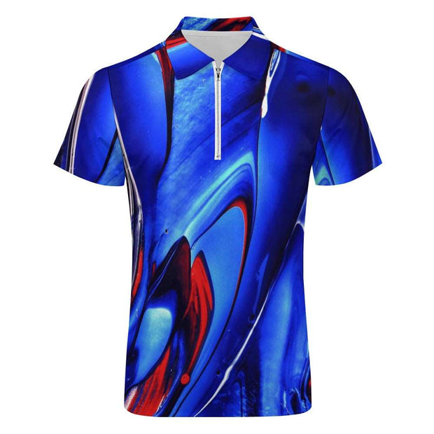 Blue & Red Swirl Short Sleeve Christian Polo Shirt