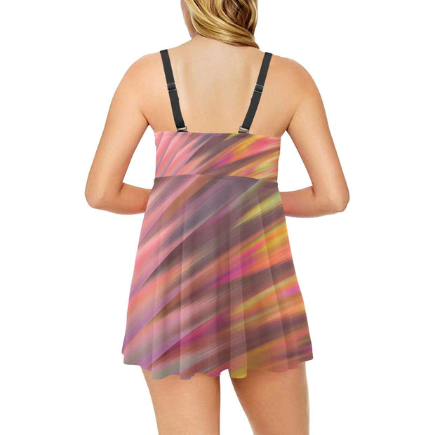 Color Blast Chest Pleat Swim Dress (S31)