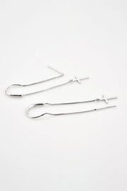 925 Sterling Silver Cross Threader Earrings - Image #3