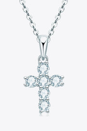 925 Sterling Silver Cross Moissanite Pendant Necklace - Image #2