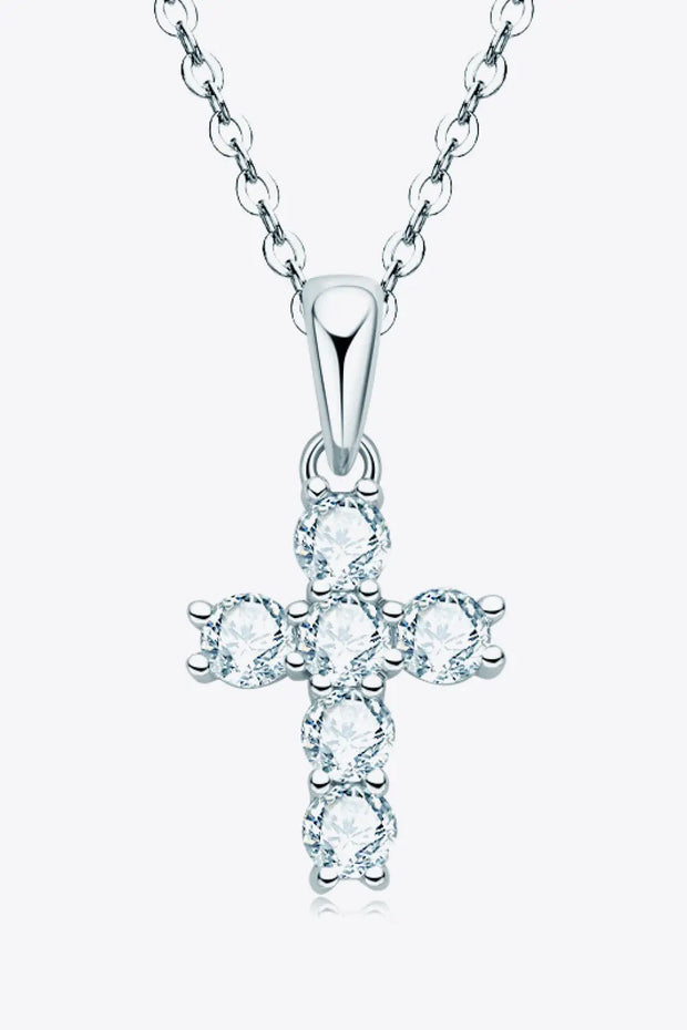 925 Sterling Silver Cross Moissanite Pendant Necklace - Image #2