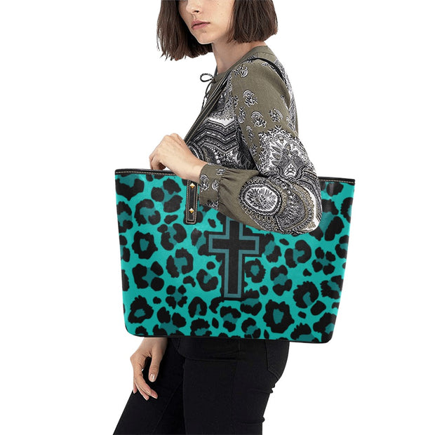 Teal Cheetah Leather Christian Handbag