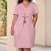 Faith Pink Loose Pocket Christian Dress