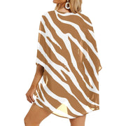 Brown Zebra Stripe Women's Chiffon Kimono