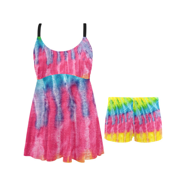 Multi Tie-dye Chest Pleat Swim Dress