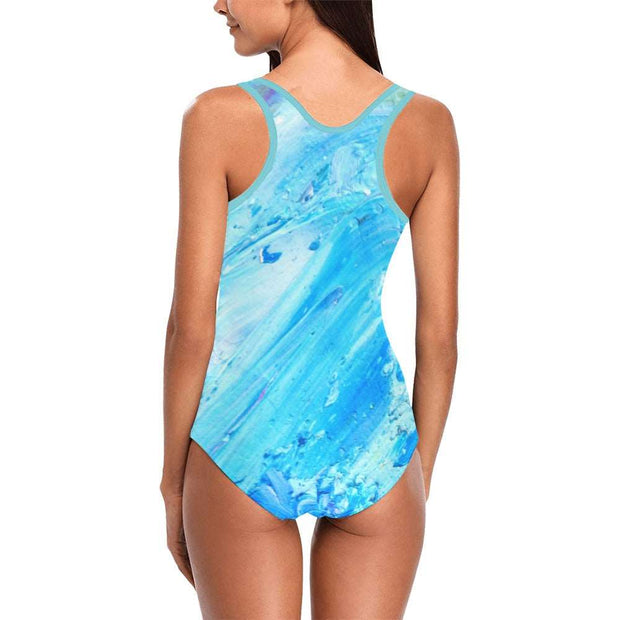 Blue Swirl Women's Tank Top Bathing Swimsuit (Model S04)