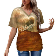 Blessed V-neck pleated Christian T-shirt