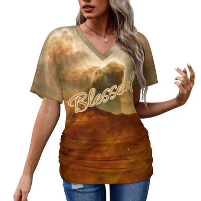 Blessed V-neck pleated Christian T-shirt