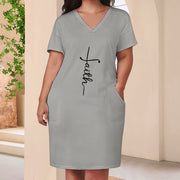 Faith Gray Loose Pocket Christian Dress