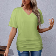 Assorted Spring Colors V-neck pleated T-shirt