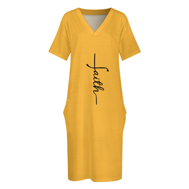 Faith Lt Orange Loose Pocket Christian Dress