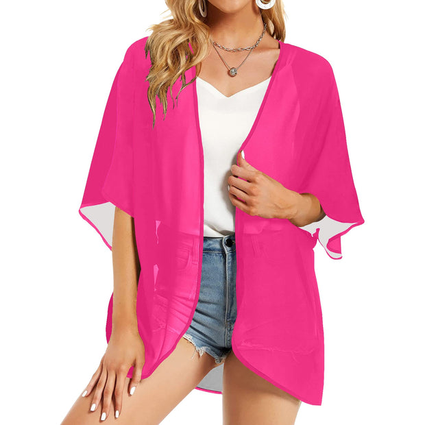 Deep Pink Women's Chiffon Kimono