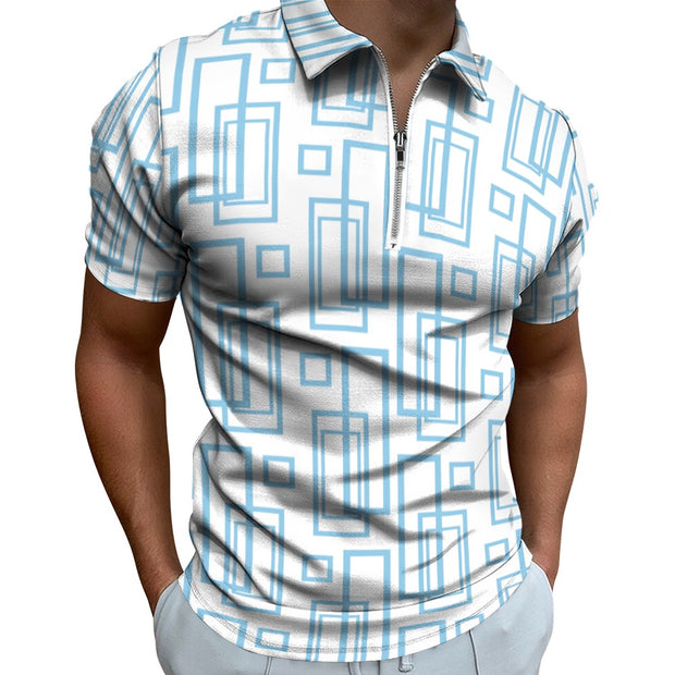 Turquoise Geo Short Sleeve Christian Polo Shirt 