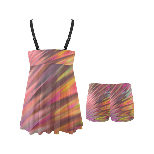 Color Blast Chest Pleat Swim Dress (S31)