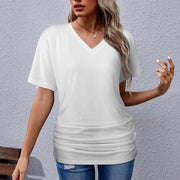 Assorted Spring Colors V-neck pleated T-shirt