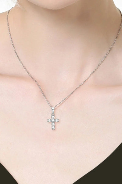 925 Sterling Silver Cross Moissanite Pendant Necklace - Image #1