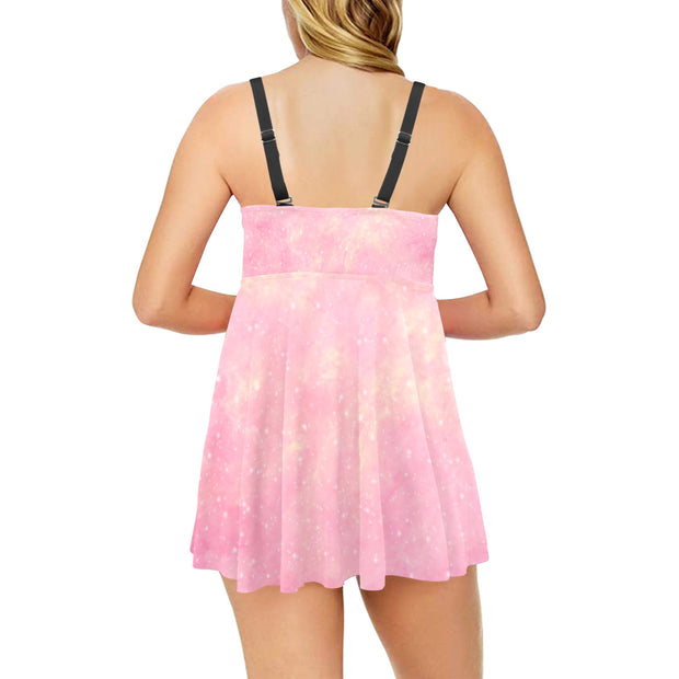 Pink Sky Chest Pleat Swim Dress