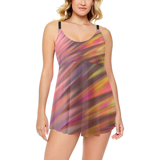 Color Blast Chest Pleat Swim Dress (S31)