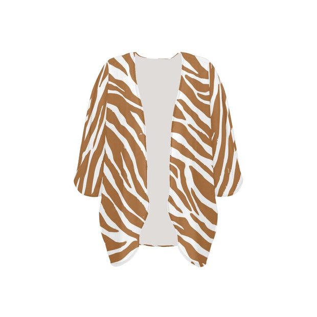 Brown Zebra Stripe Women's Chiffon Kimono