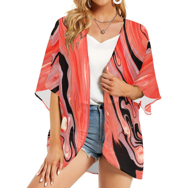 Coral Swirl Women's Chiffon Kimono