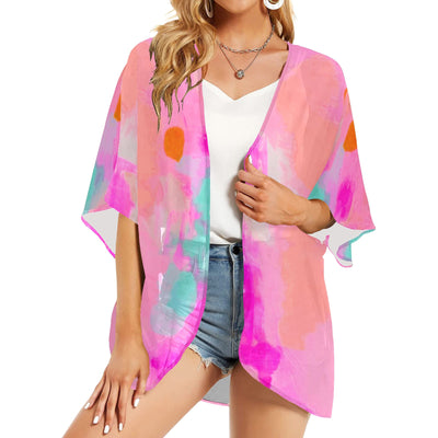 Pink Tie-Dye Women's Chiffon Kimono