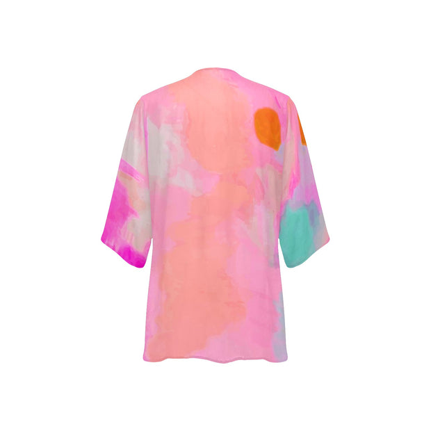 Pink Tie-Dye Women's Chiffon Kimono