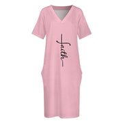 Faith Pink Loose Pocket Christian Dress