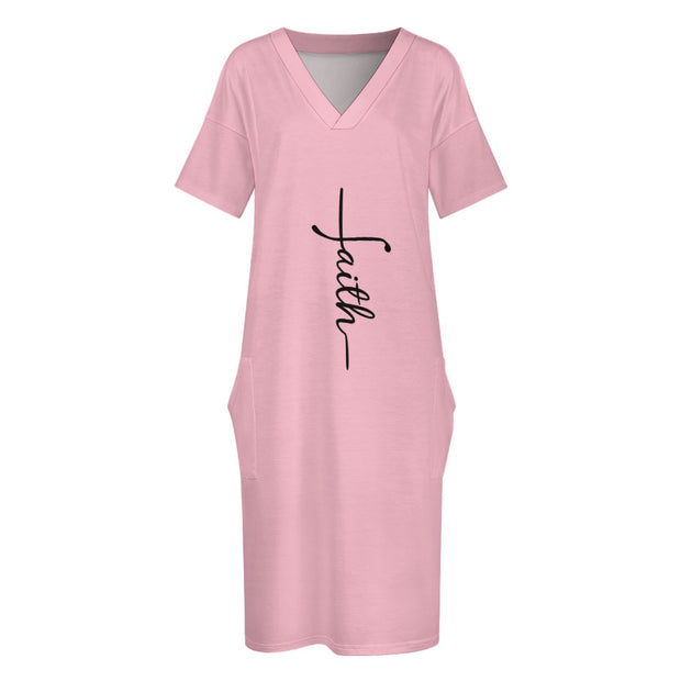 Faith Pink Loose Pocket Christian Dress