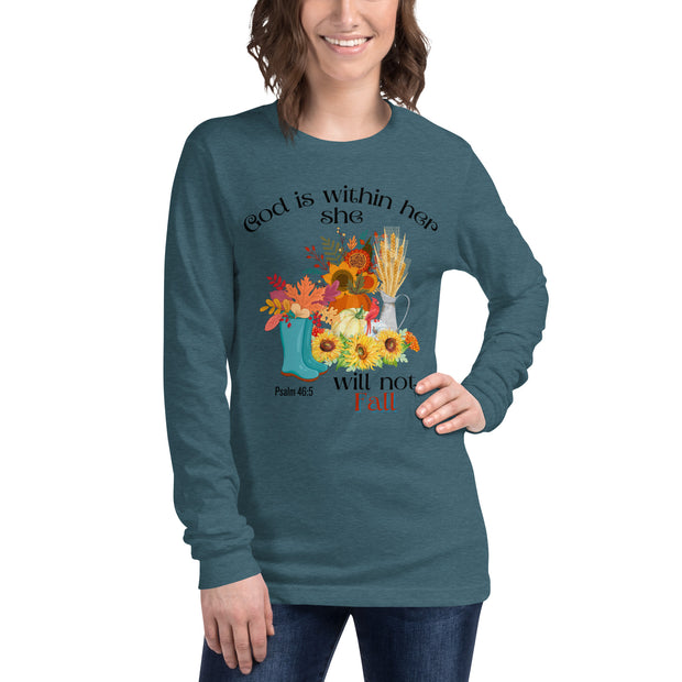Psalm 46:5 Long Sleeve Christian Tee Heather Teal