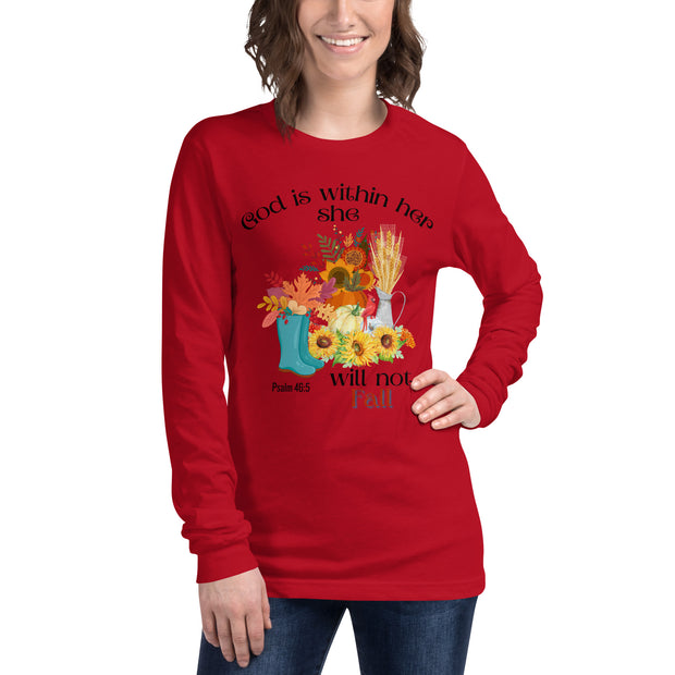 Psalm 46:5 Long Sleeve Christian Tee Cardinal