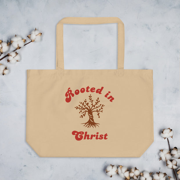 Rooted in Christ Large Organic Christian Tote 